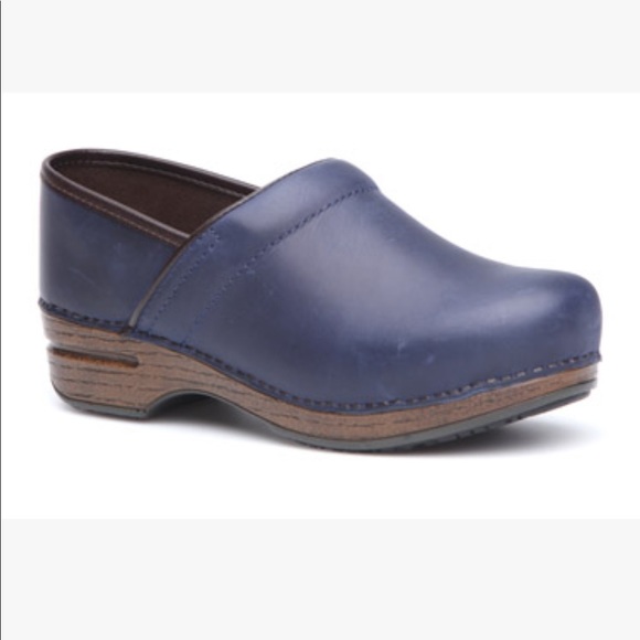 navy leather clogs